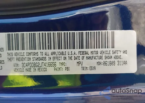 2018 Dodge Journey Sxt Awd из США, поврежденный, VIN 3C4PDDBG2JT416656